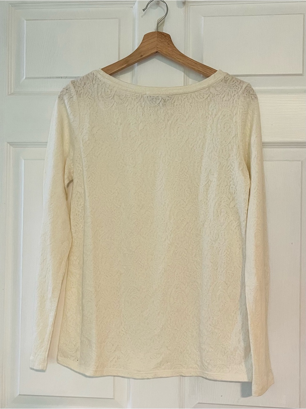 LOFT Women's 84% Cotton Cream Lace Long-Sleeve Top Size Small - Picture 3 of 6